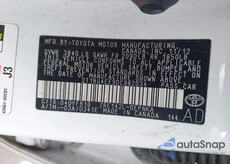 2013 Toyota Corolla S/Le z USA, uszkodzony, nr VIN 2T1BU4EE9DC982034